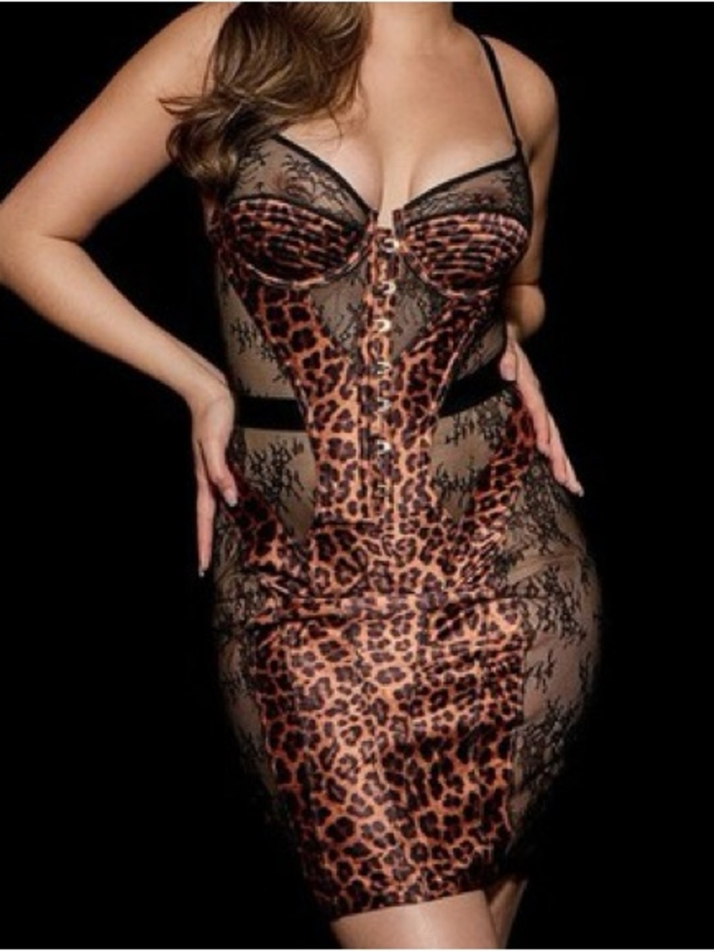 Honey Birdette Marilyn Leopard Lace Corset Dress Sz 38 DD/E NEW